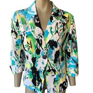 Cato Linen Blend Single Button Blazer Jacket Womens 14 Multicolor Abstract Paint